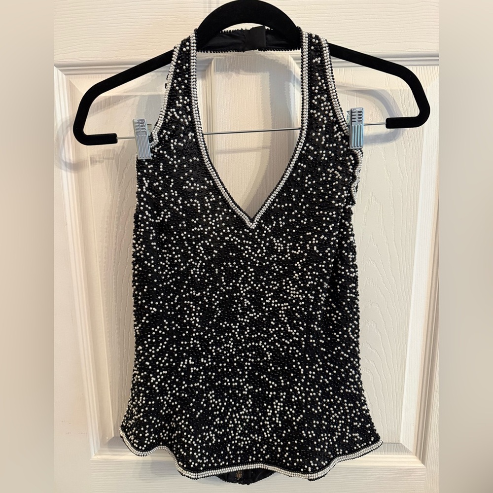 Newport News Styleworks Vintage Beaded Halter Top, small